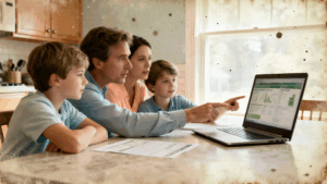 Family reviewing energy provider options on laptop in Pennsylvania
