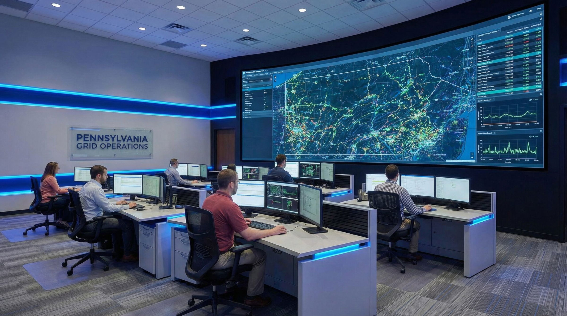 Smart grid technology and monitoring systems at Pennsylvania electric utility control center