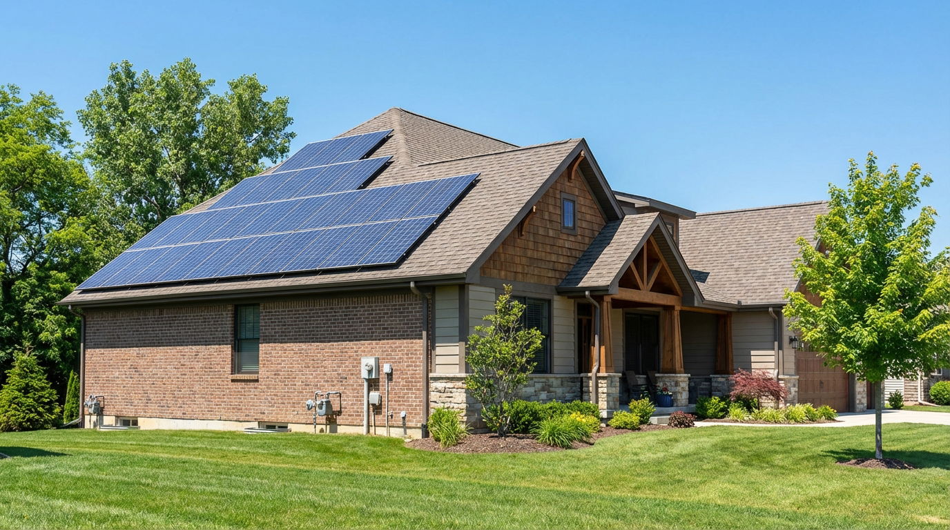 Suburban home with solar panels and gas meter showing energy options for homeowners