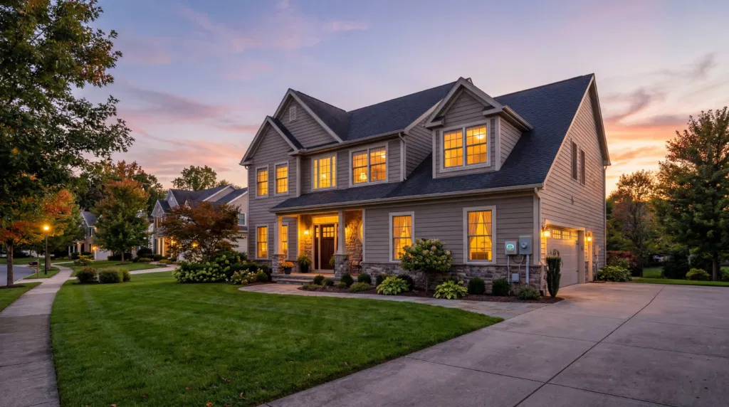 Pennsylvania home with smart energy meter representing lower electricity rates and energy savings.