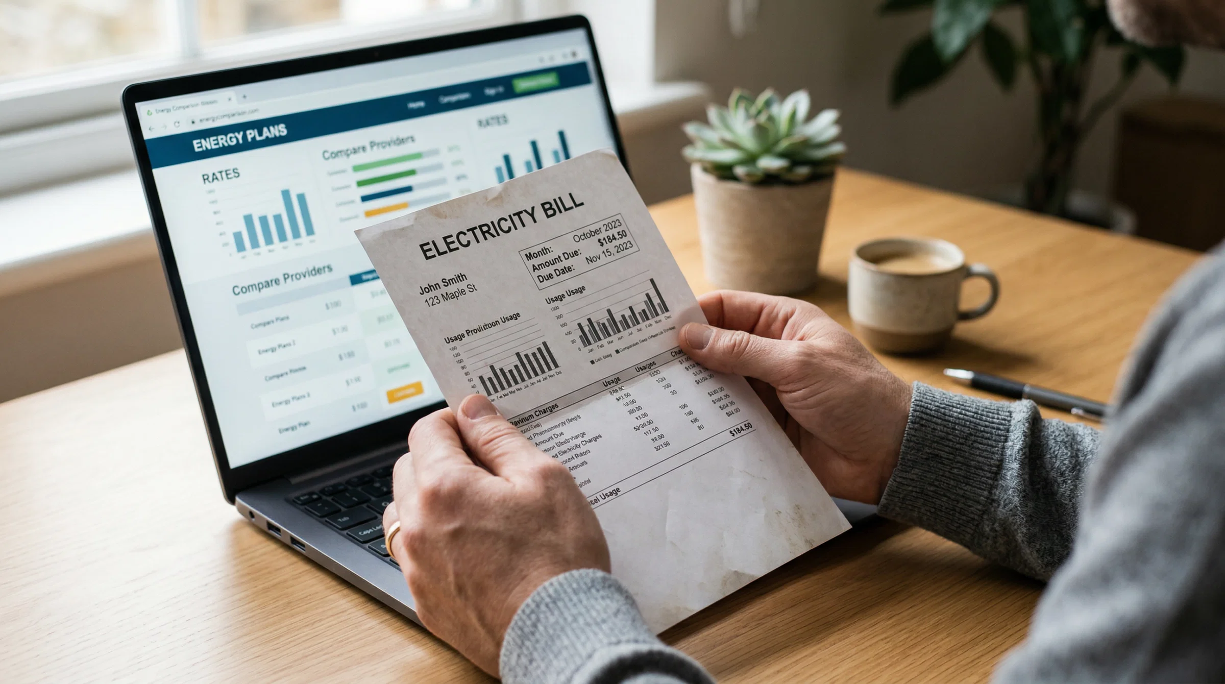 Pennsylvania resident comparing electricity rates and energy plans online